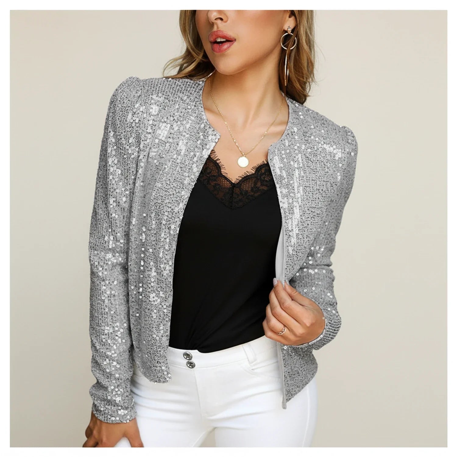 Luvrefashion | Sequin Embellished Evening Jacket for in Gold - side view