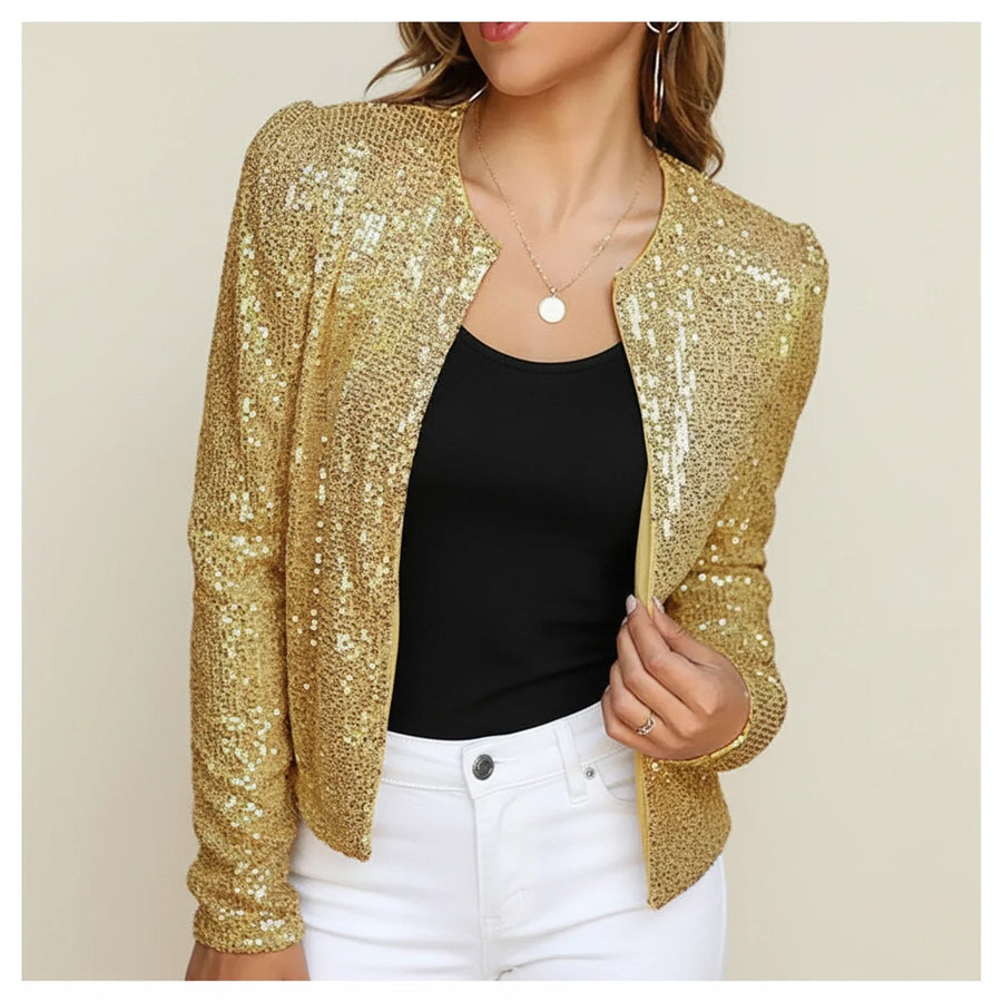 Luvrefashion | Sequin Embellished Evening Jacket for in Gold - front view