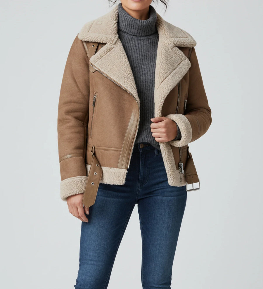 Luvrefashion | Aviator Jacket with Short Shearling in Brown - side view