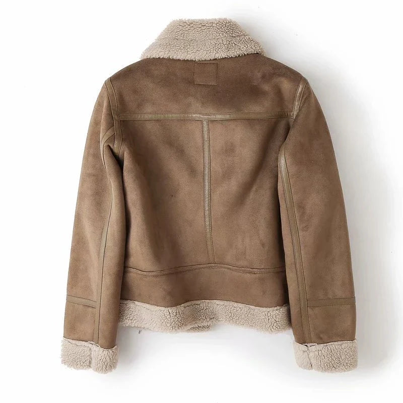 Luvrefashion | Aviator Jacket with Short Shearling in Brown - detail view