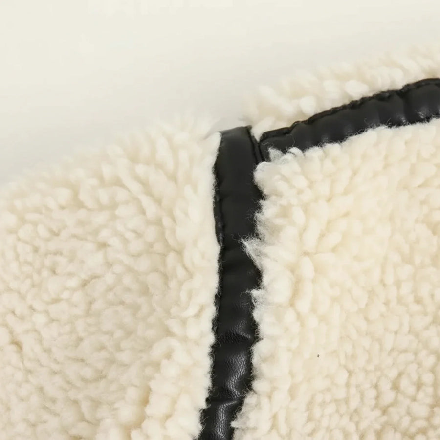 Luvrefashion | Aviator Jacket with Sherpa Lining in Ivory - detail view