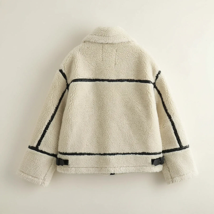 Luvrefashion | Aviator Jacket with Sherpa Lining in Ivory - side view