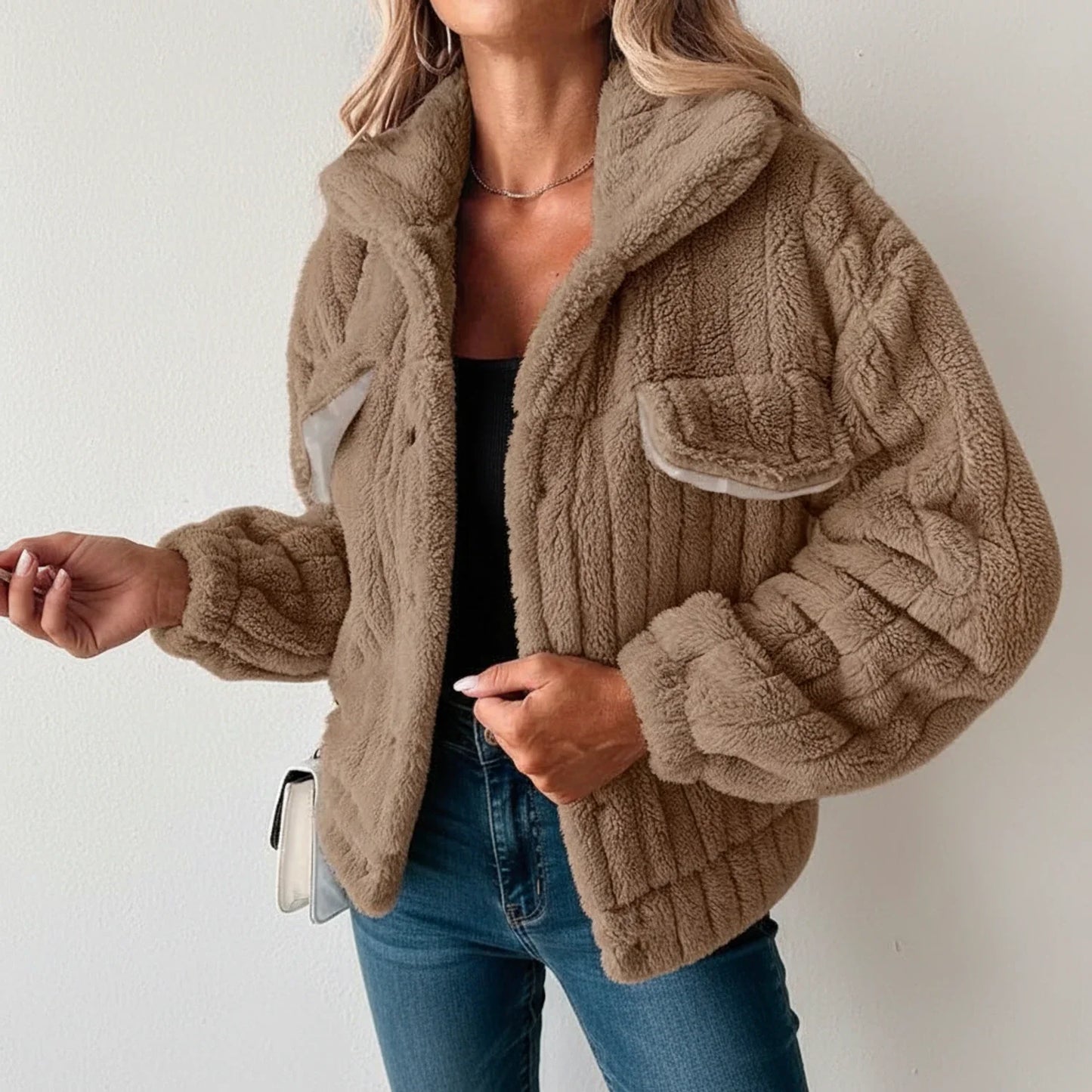 Cozy Teddy Bear Jacket in Pink - side view