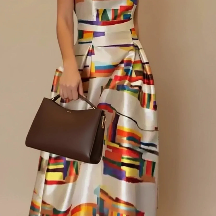 Luvrefashion | Midi A Line Dress with Sleeveless Design in Multicolor - side view
