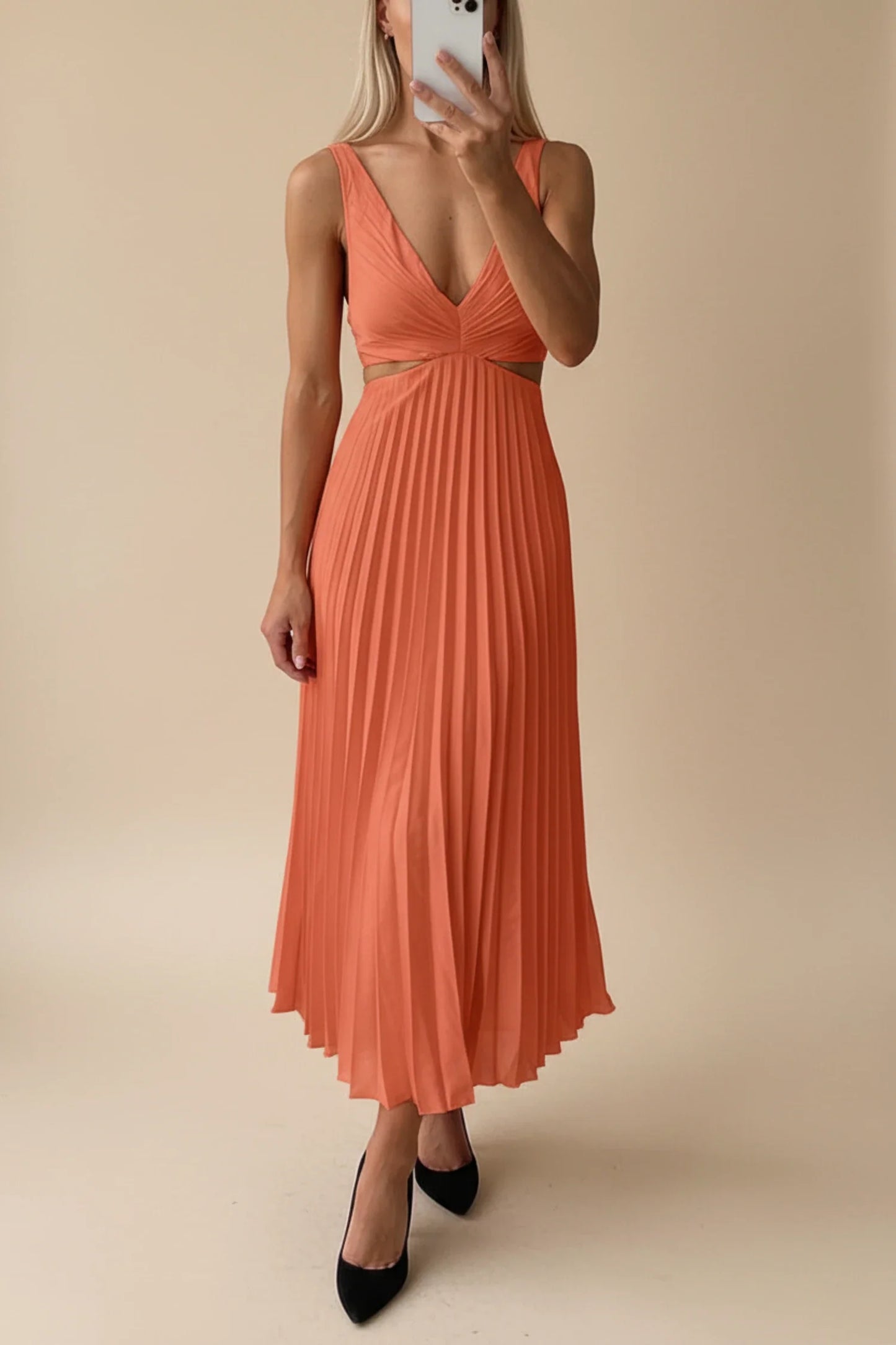 Pleated A Line Midi Dress for in Yellow - image 6