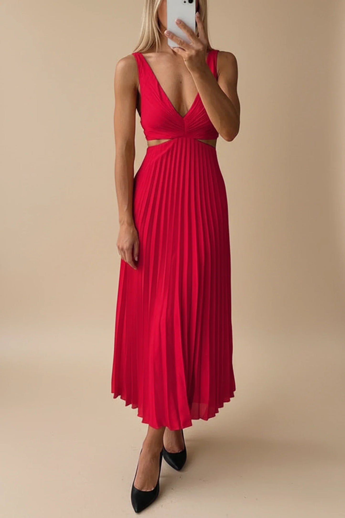 Pleated A Line Midi Dress for in Yellow - side view