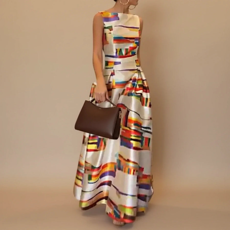 Luvrefashion | Midi A Line Dress with Sleeveless Design in Multicolor - front view