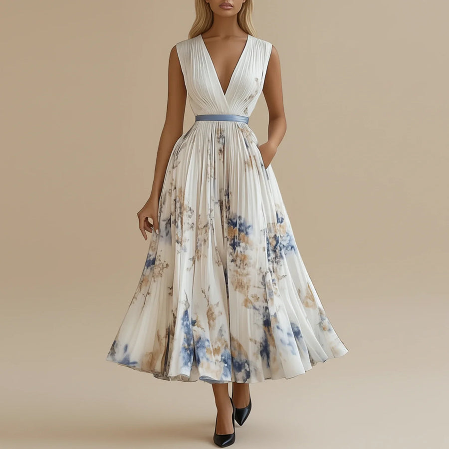 Luvrefashion | Floral Midi A Line Dress for in White - side view