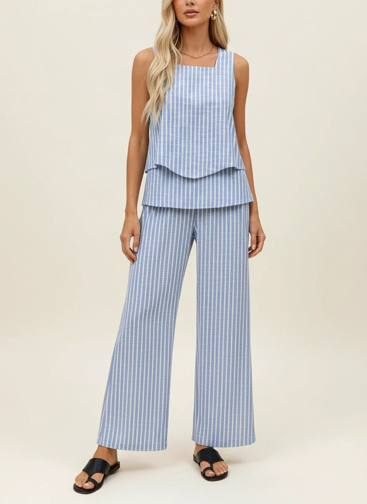 Sleeveless Jumpsuit Set in Green White - detail view