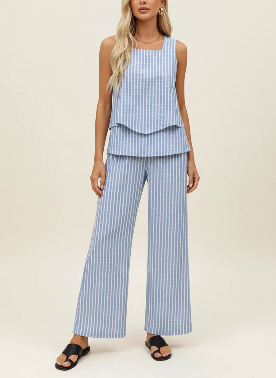 Luvrefashion | Sleeveless Jumpsuit Set in Green White - detail view