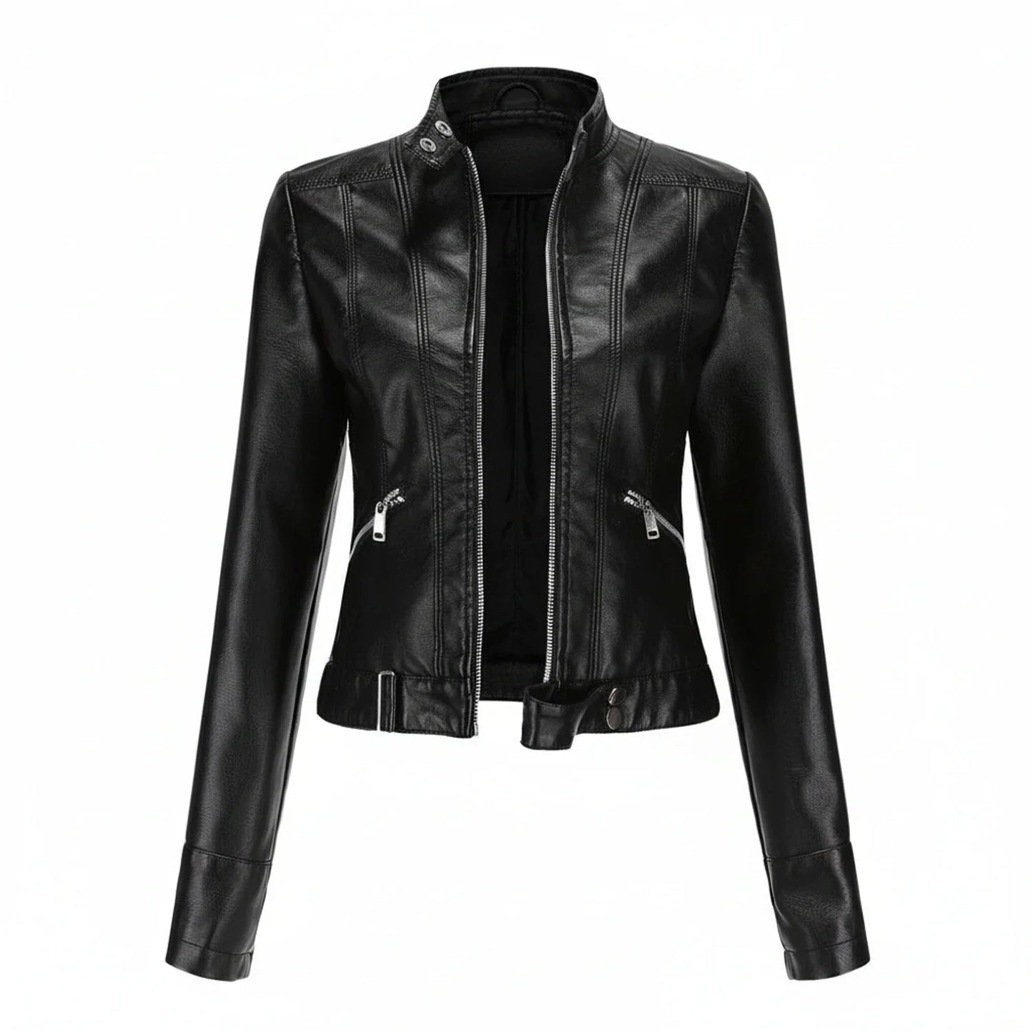 Tailored Biker Jacket in Black - front view