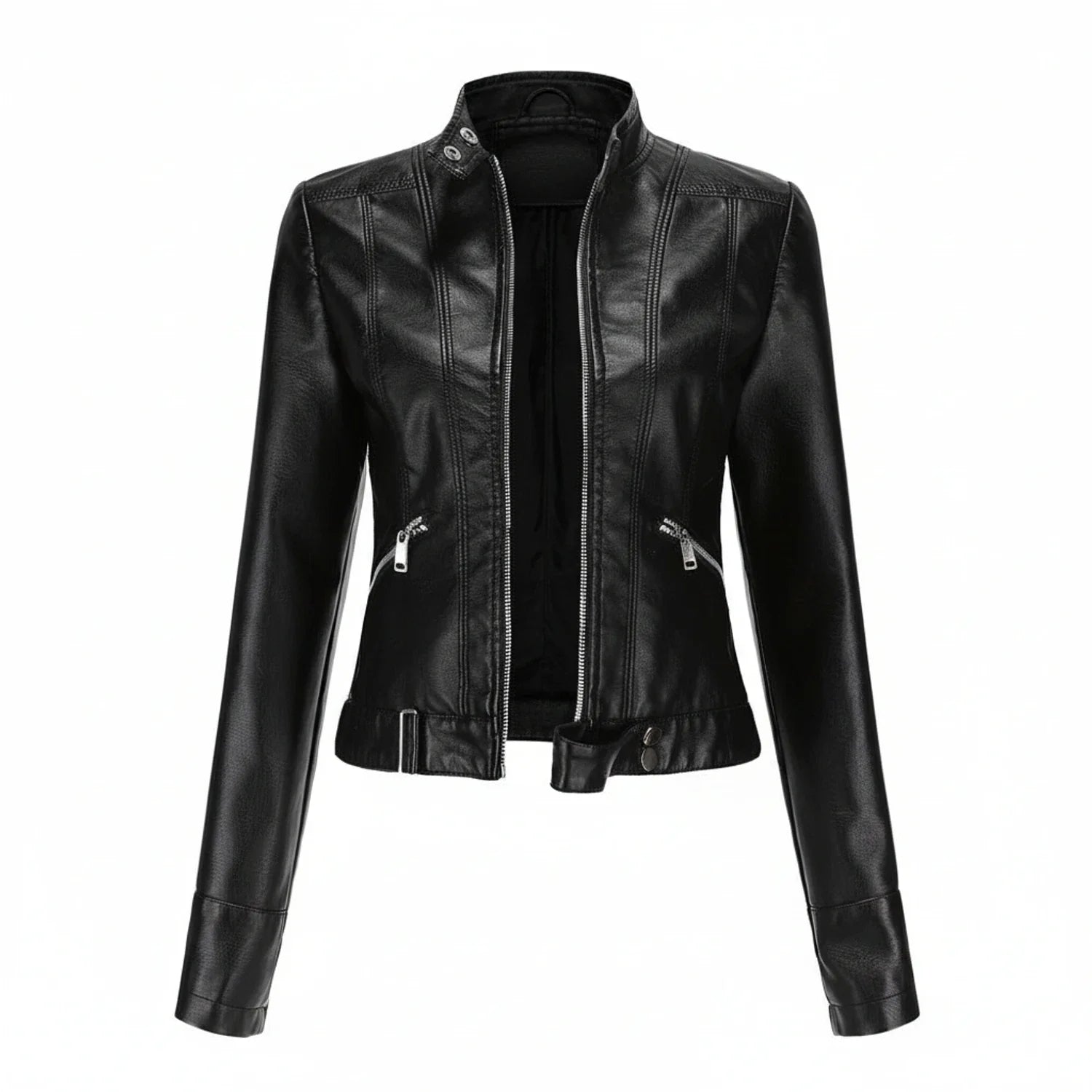Tailored Biker Jacket in Black - front view