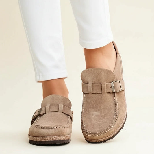Slide On Mule Footwear in Beige - front view