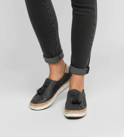 Tassel Loafer Sneaker with Perforated Design in Black - back view