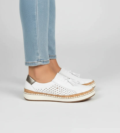 Tassel Loafer Sneaker with Perforated Design in Black - detail view