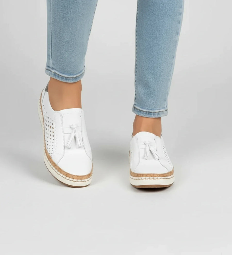 Luvrefashion | Tassel Loafer Sneaker with Perforated Design in Black - styled look