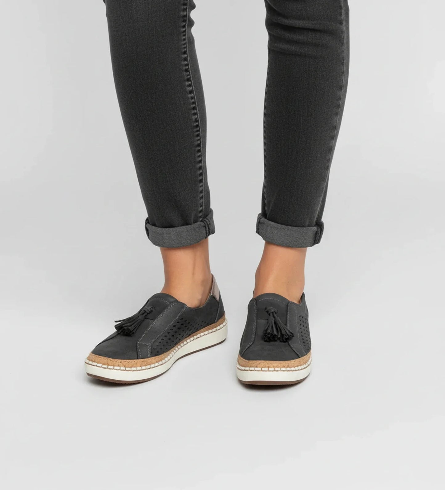 Tassel Loafer Sneaker with Perforated Design in Black - side view