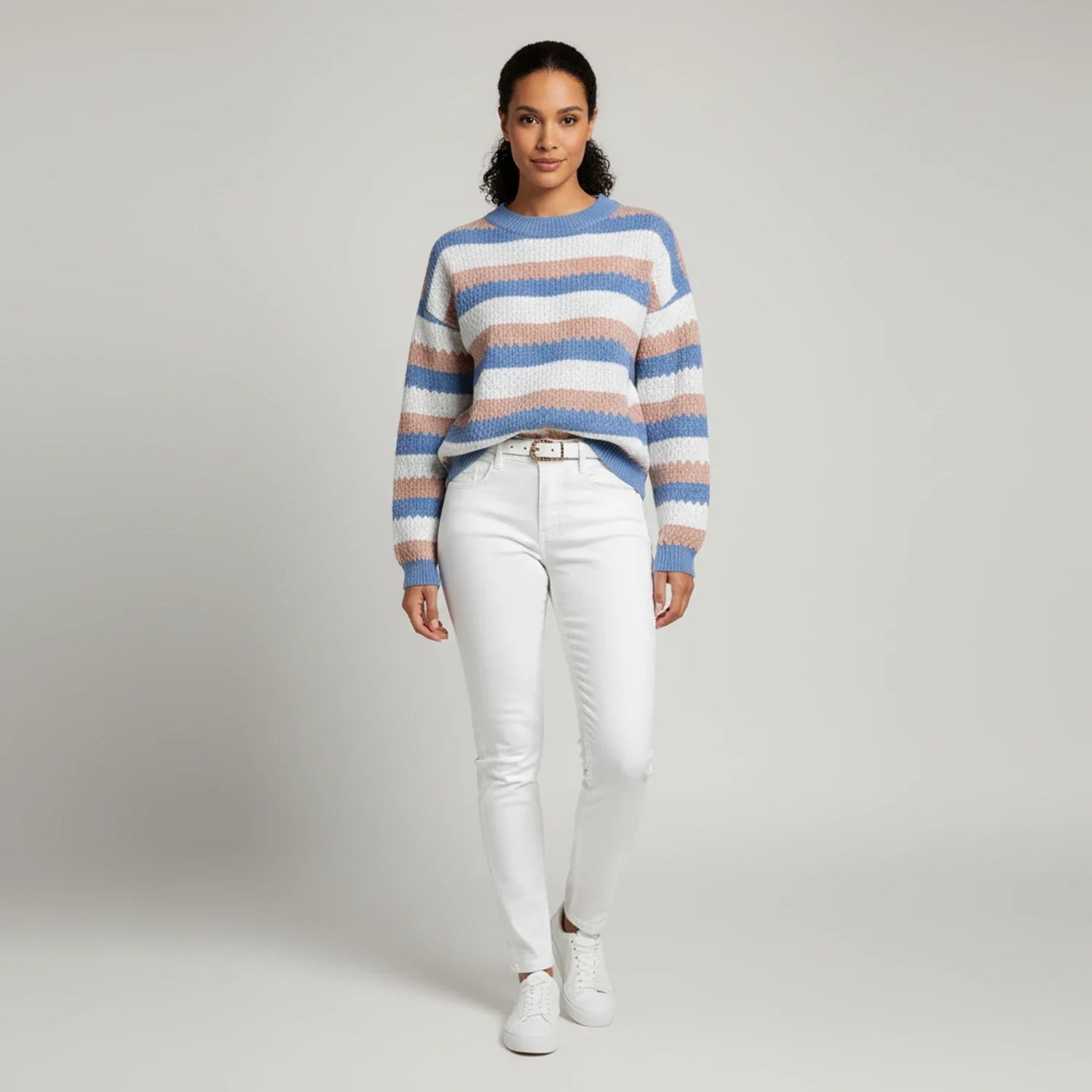Striped Sweater for in Blue - back view