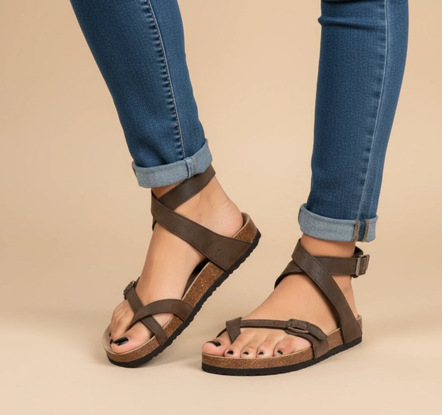 Luvrefashion | Orthopedic Toe Loop Sandals for in Brown - front view
