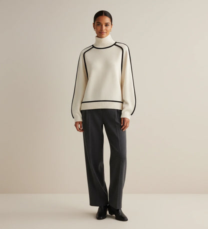 Contrast Trim Turtleneck Sweater in Brown - image 9