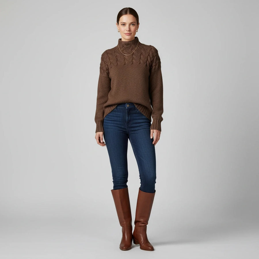 Luvrefashion | Ladies' High Neck Pullover Sweater in Brown - back view