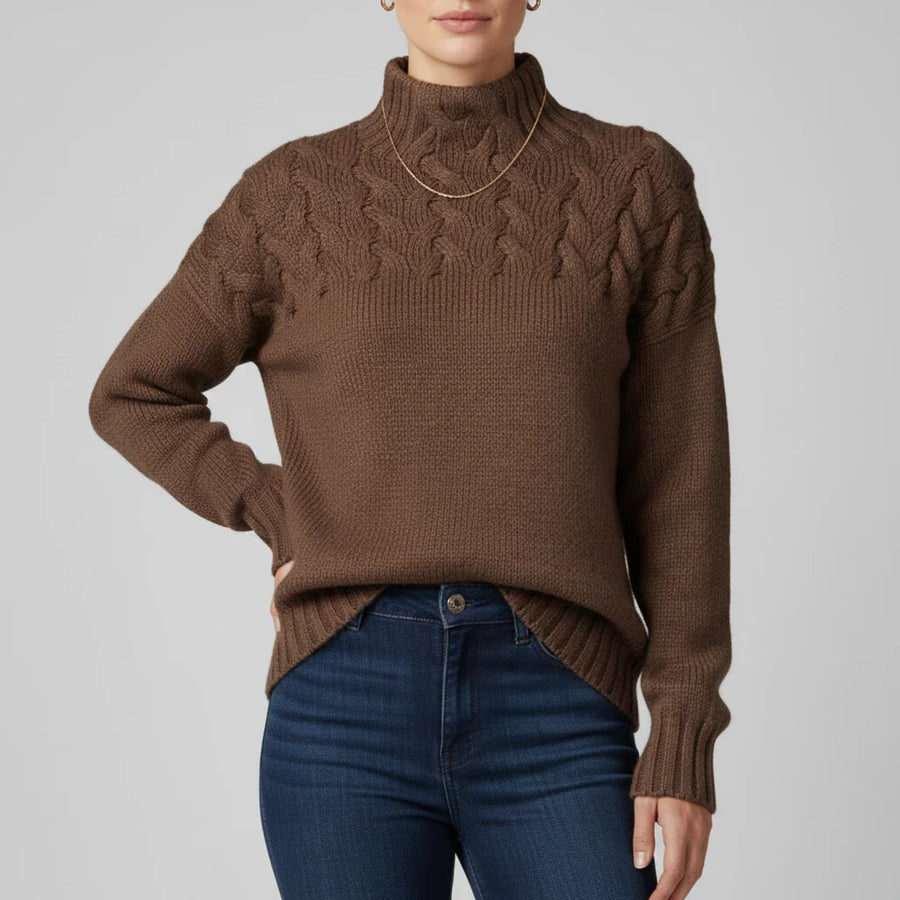 Luvrefashion | Ladies' High Neck Pullover Sweater in Brown - side view