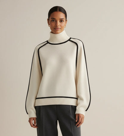 Contrast Trim Turtleneck Sweater in Brown - image 7