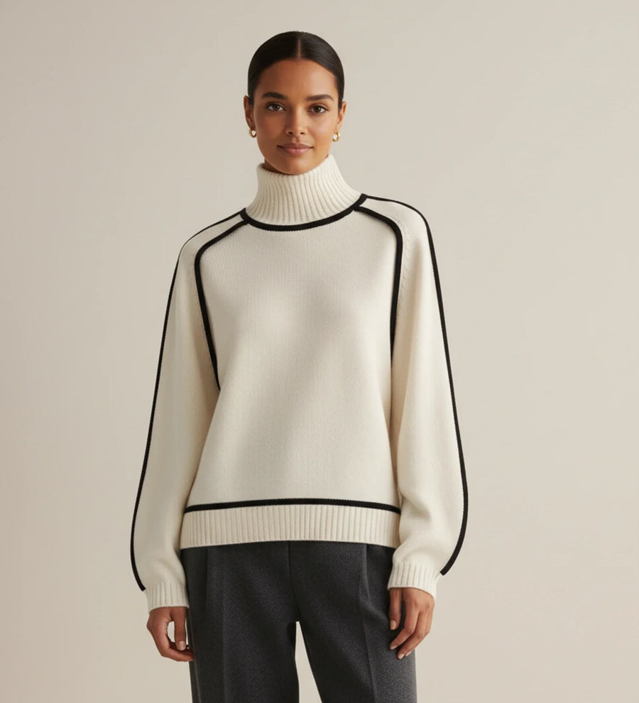 Luvrefashion | Contrast Trim Turtleneck Sweater in Brown - image 7