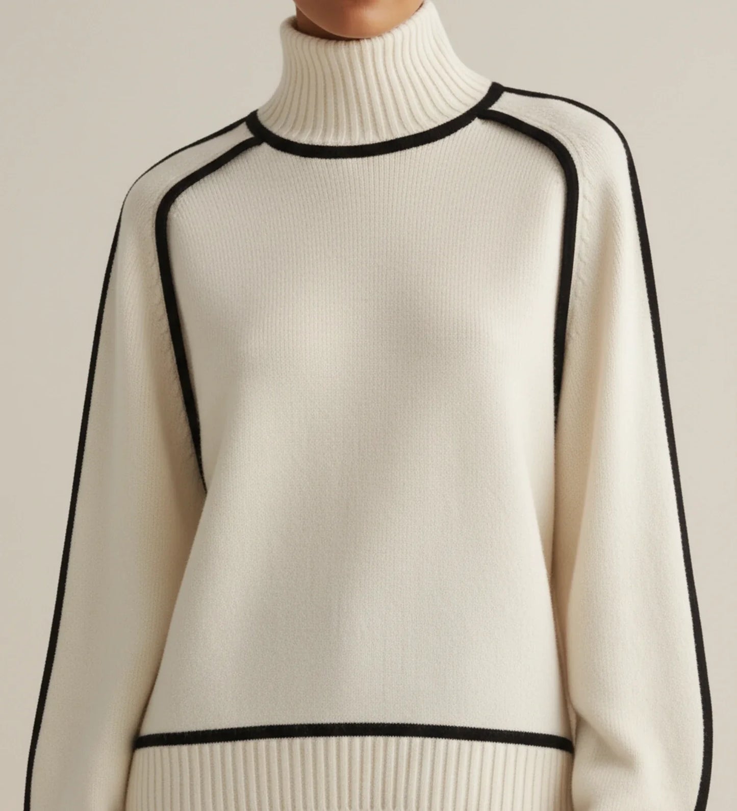 Contrast Trim Turtleneck Sweater in Brown - image 8