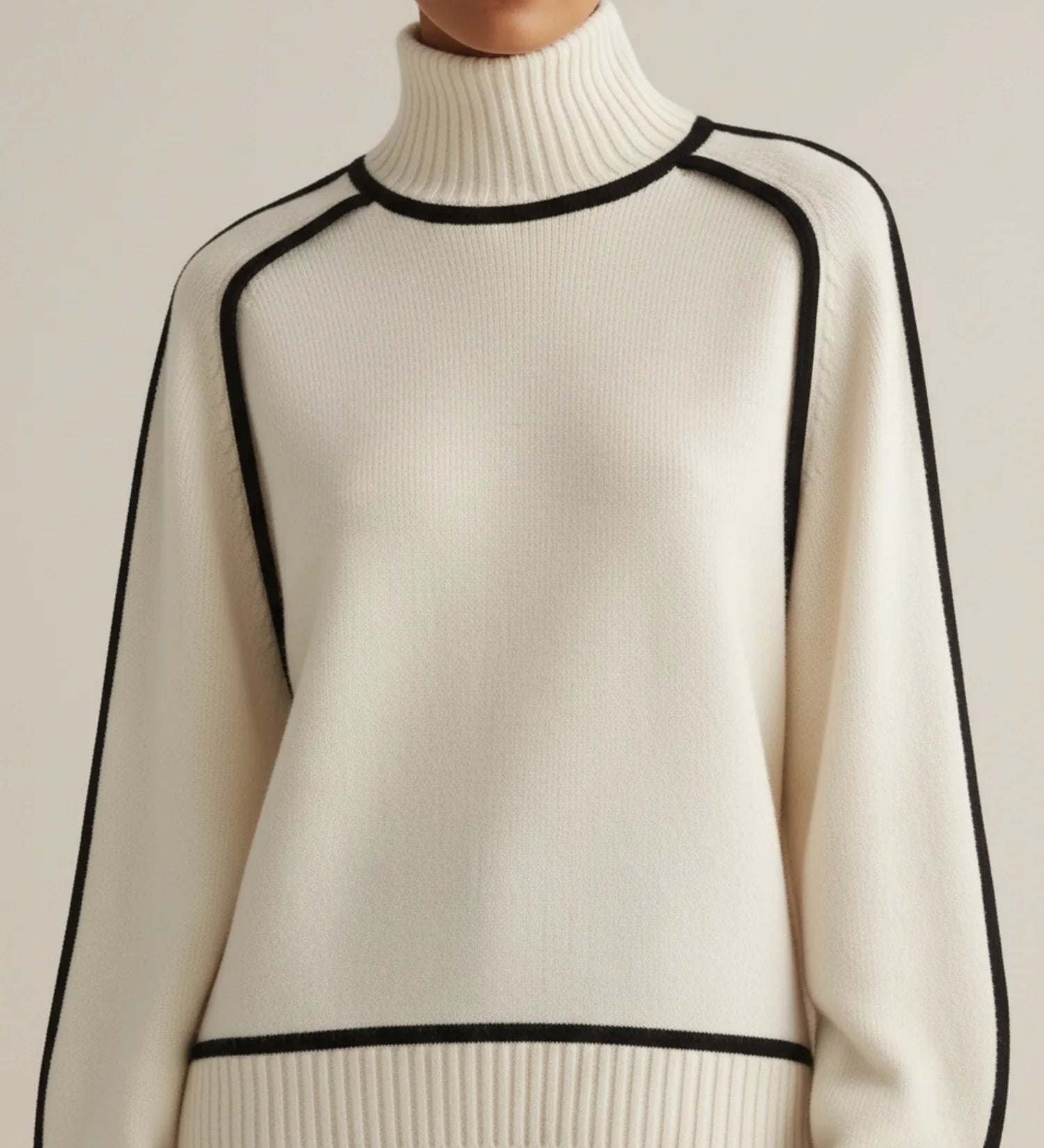 Contrast Trim Turtleneck Sweater in Brown - image 8