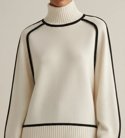 Contrast Trim Turtleneck Sweater in Brown - image 8