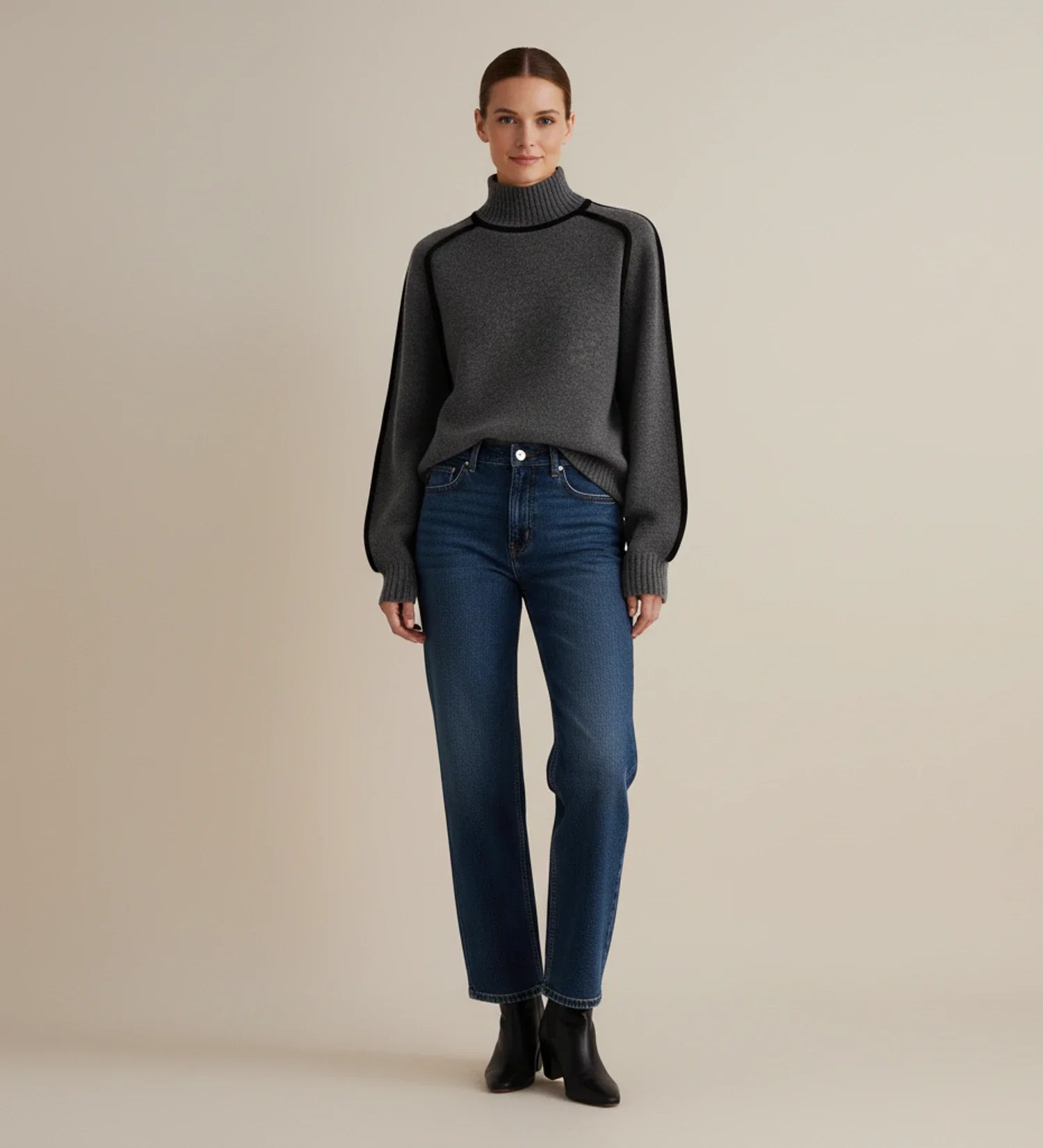 Contrast Trim Turtleneck Sweater in Brown - image 6