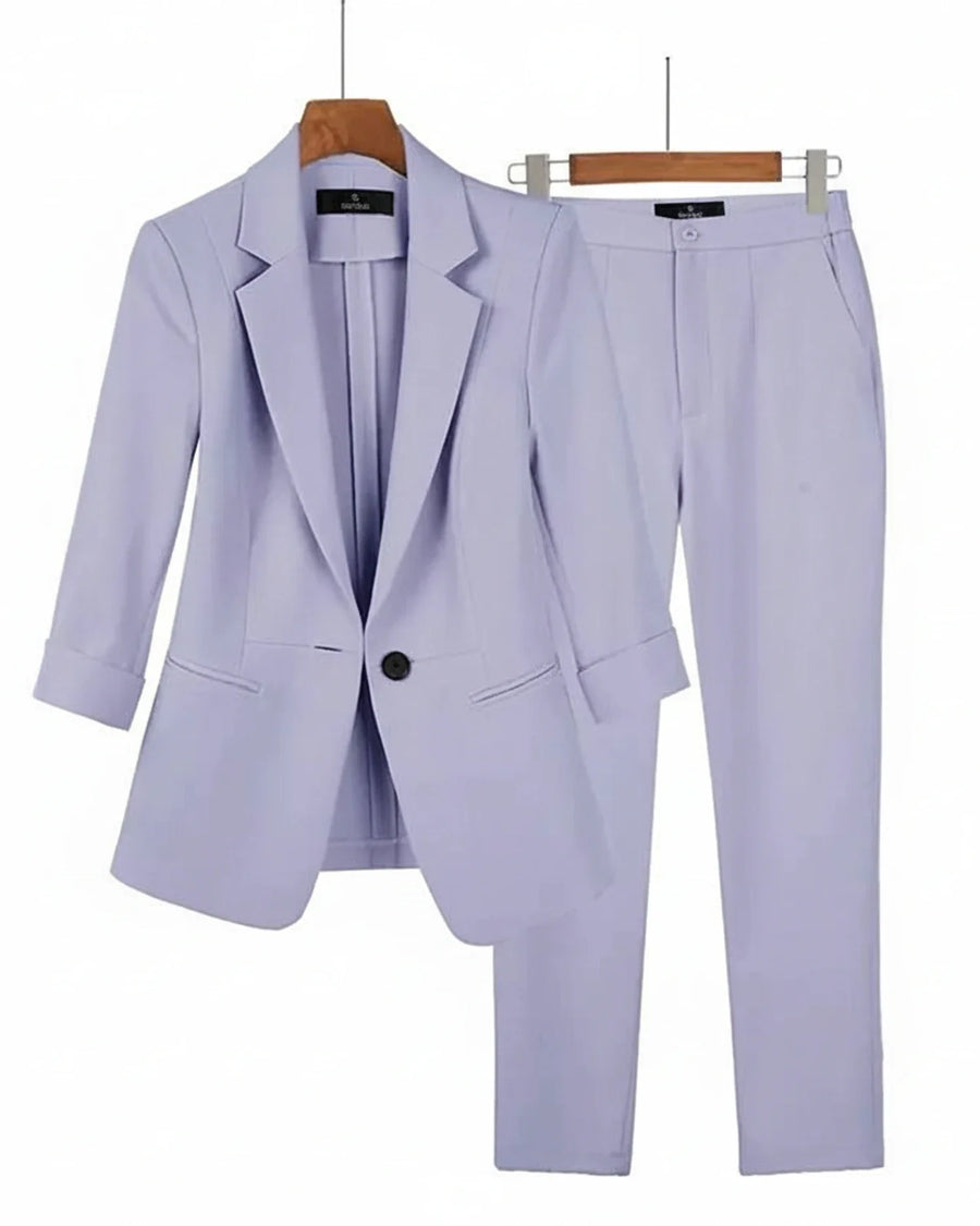 Luvrefashion | Ladies' Tailored Two Piece Suit Set in Black - detail view