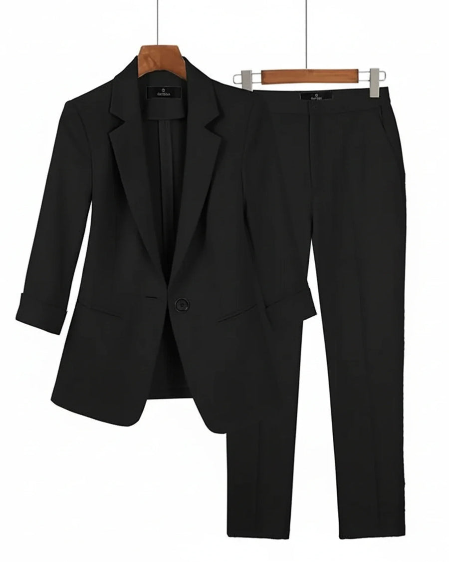 Luvrefashion | Ladies' Tailored Two Piece Suit Set in Black - front view