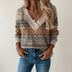 V-Neck Sweater for Women with Color Block Design - Brown