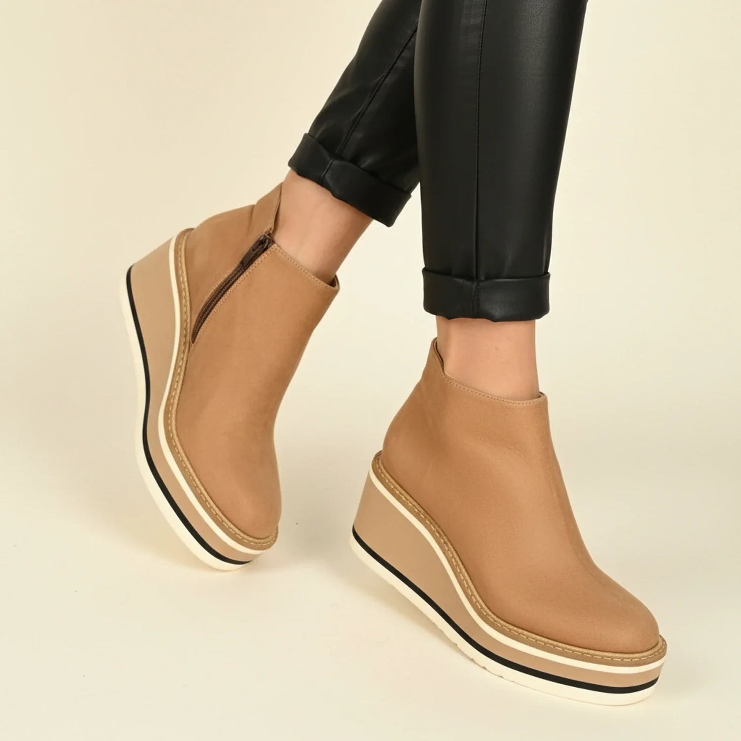 Luvrefashion | Leather Wedge Boots for in Brown - styled look