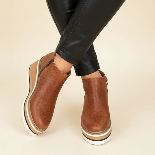 Luvrefashion | Leather Wedge Boots for in Brown - front view