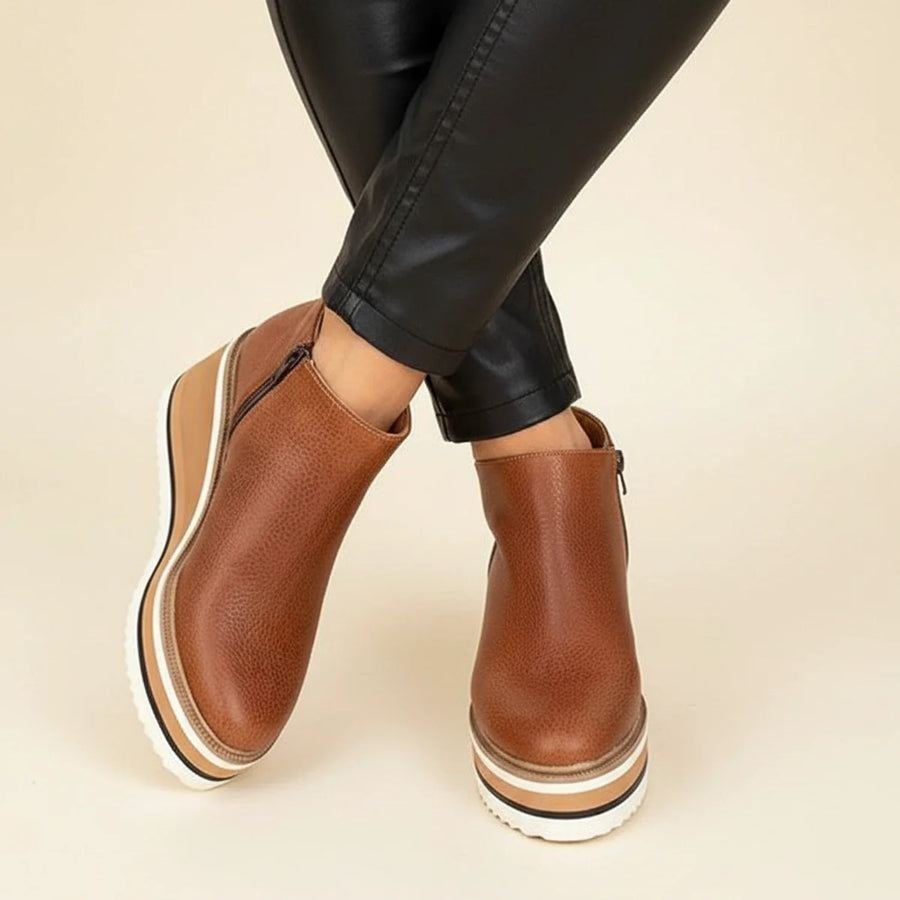 Luvrefashion | Leather Wedge Boots for in Brown - front view