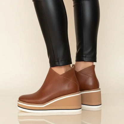 Luvrefashion | Leather Wedge Boots for in Brown - side view