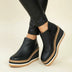 Leather Wedge Boots for Women - Black