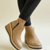 Leather Wedge Boots for Women - Khaki