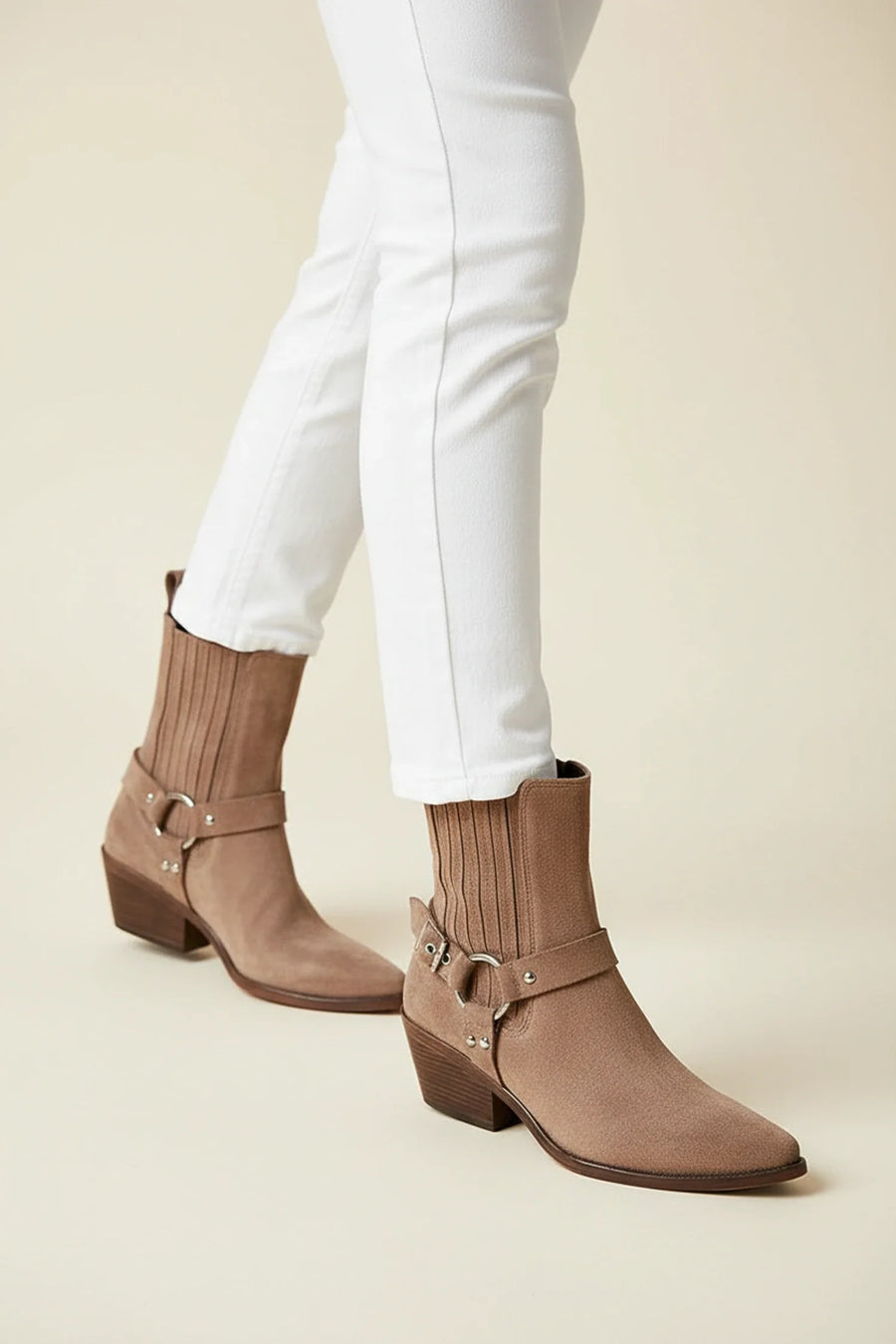 Luvrefashion | Western Ankle Boots in Suede Style in Brown - front view