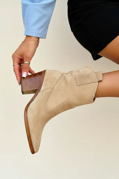Suede Style Western Ankle Boots for in Beige - front view