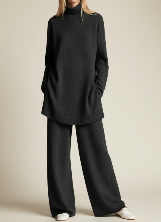 Relaxed Fit Wide Leg Pants Set for in Black - front view