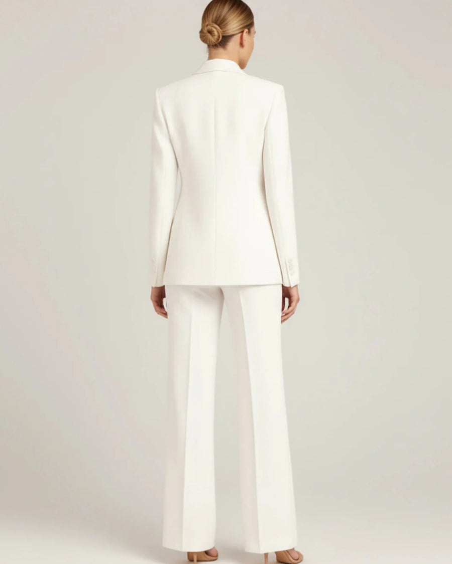 Luvrefashion | Elegant Tailored Long Blazer Suit Ensemble in White - side view