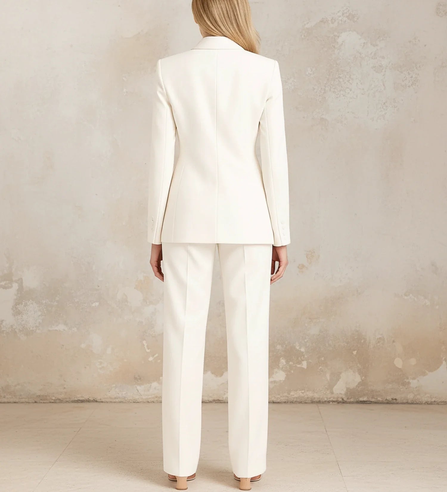 Elegant Tailored Long Blazer Suit Ensemble in White - styled look