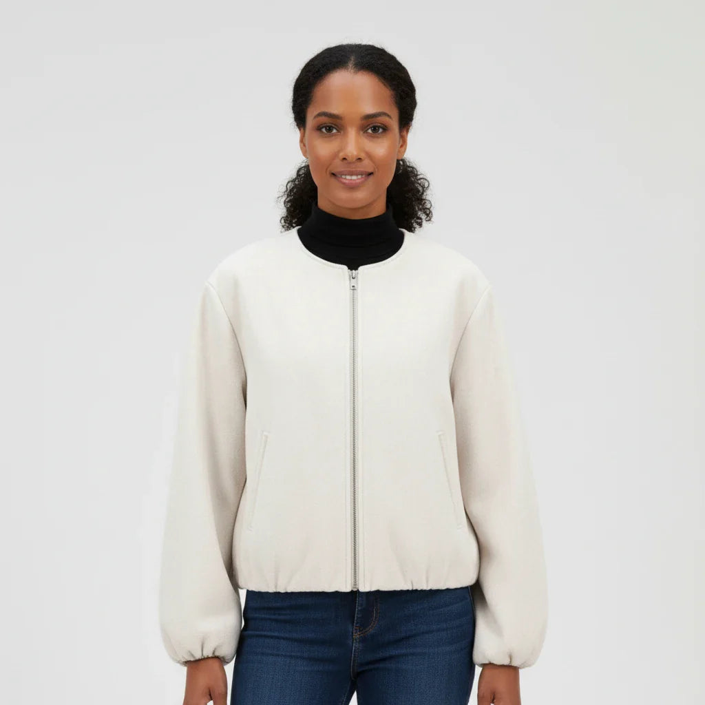 Luvrefashion | Zip Up Bomber Jacket with Balloon Sleeves in Khaki - image 10