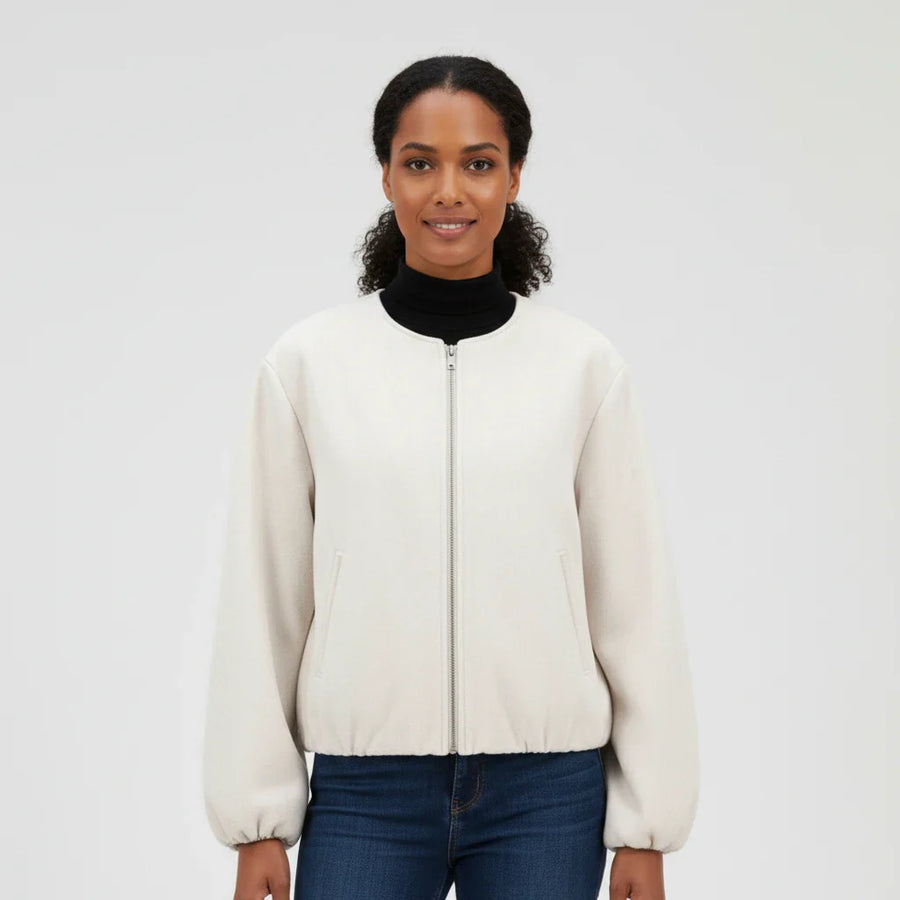 Luvrefashion | Zip Up Bomber Jacket with Balloon Sleeves in Khaki - image 10