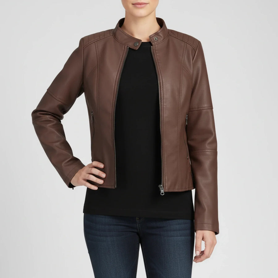 Luvrefashion | Ladies' Motorcycle Biker Jacket with Zippered Pockets in Black - styled look