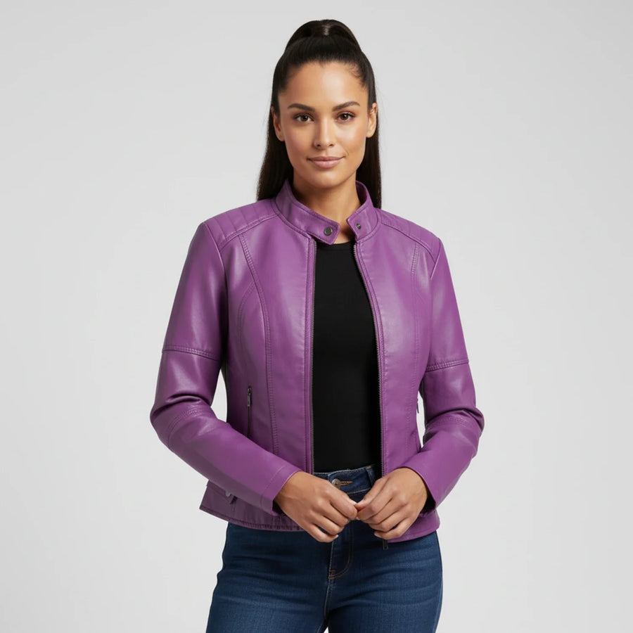 Luvrefashion | Ladies' Motorcycle Biker Jacket with Zippered Pockets in Black - image 7